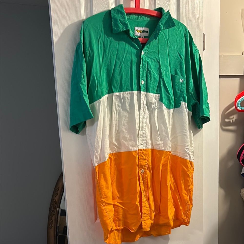 Tipsy Elves Green and White Casual Button Down Shirt